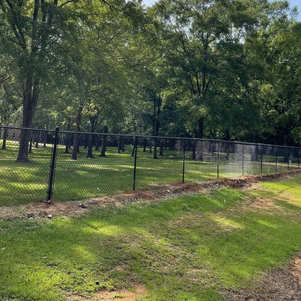 Commercial Black Chain Link Fence Installed by First Class Fence Company Hoover Birmingham Pelham Alabama